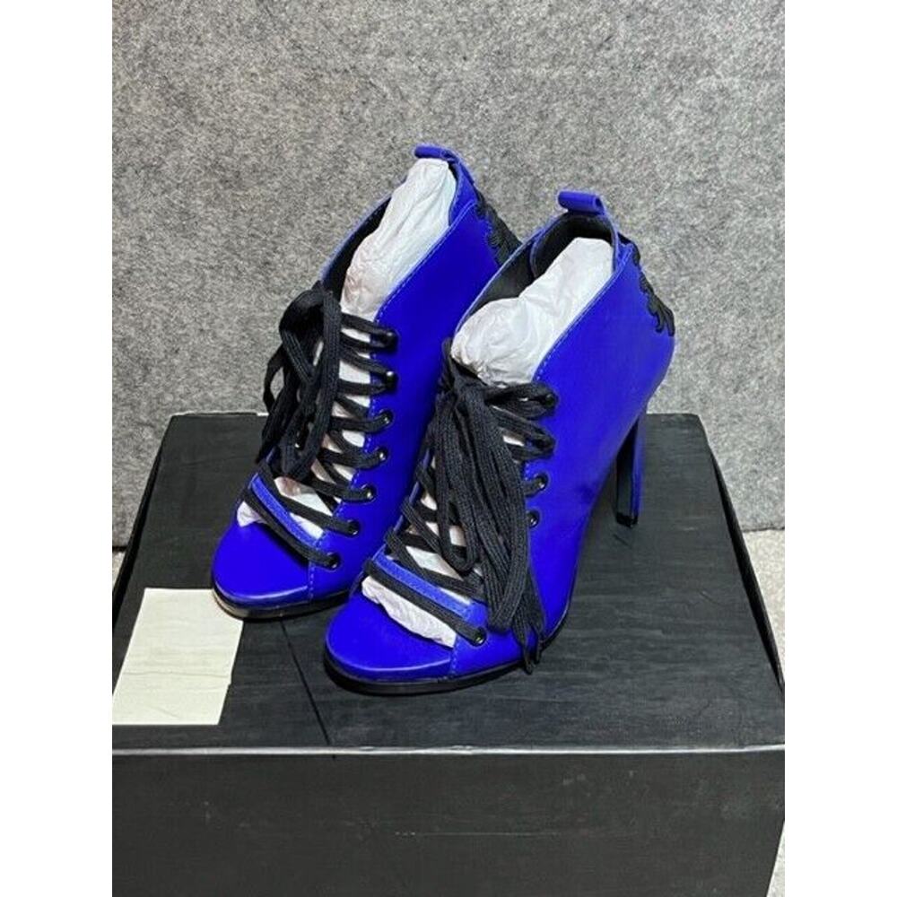 Y2K Stiletto Heels Womens 8 Leather Lace Up Peep Toe Night Club Rave Sexy Party